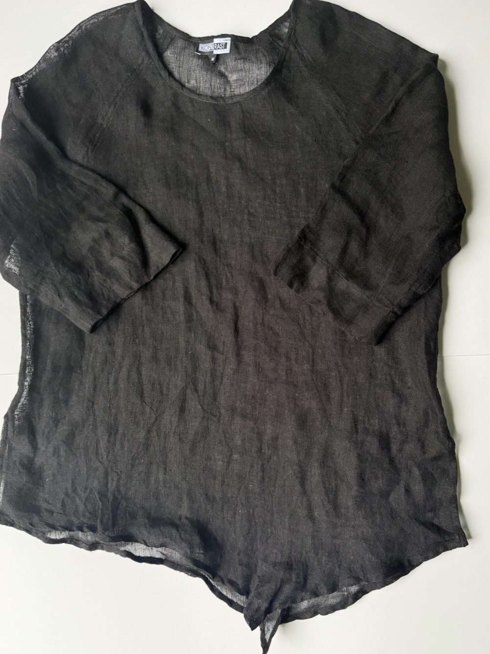 KONTRAST Black 100% Linen Tunic Top Size M Made in Poland